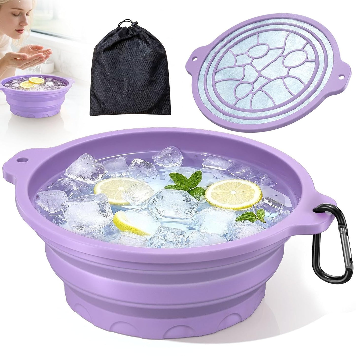 Collapsible Face Ice Bath Bowl with Built-In Ice Tray