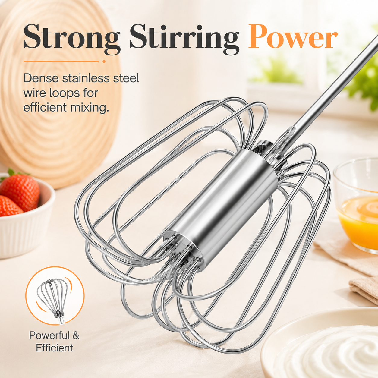 Semi-Automatic Stainless Steel Rotary Egg Whisk β No Battery, No Plug, Just Press & Mix