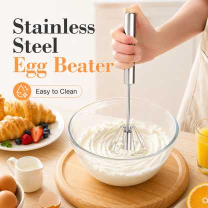 Semi-Automatic Stainless Steel Rotary Egg Whisk – No Battery, No Plug, Just Press & Mix