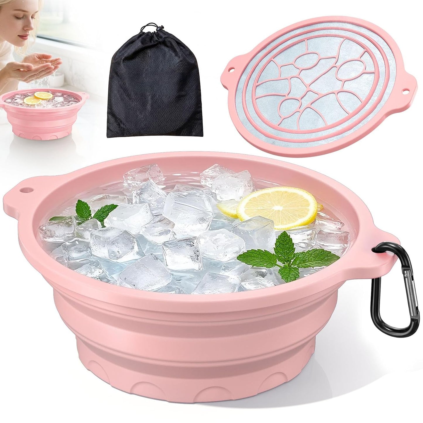 Collapsible Face Ice Bath Bowl with Built-In Ice Tray