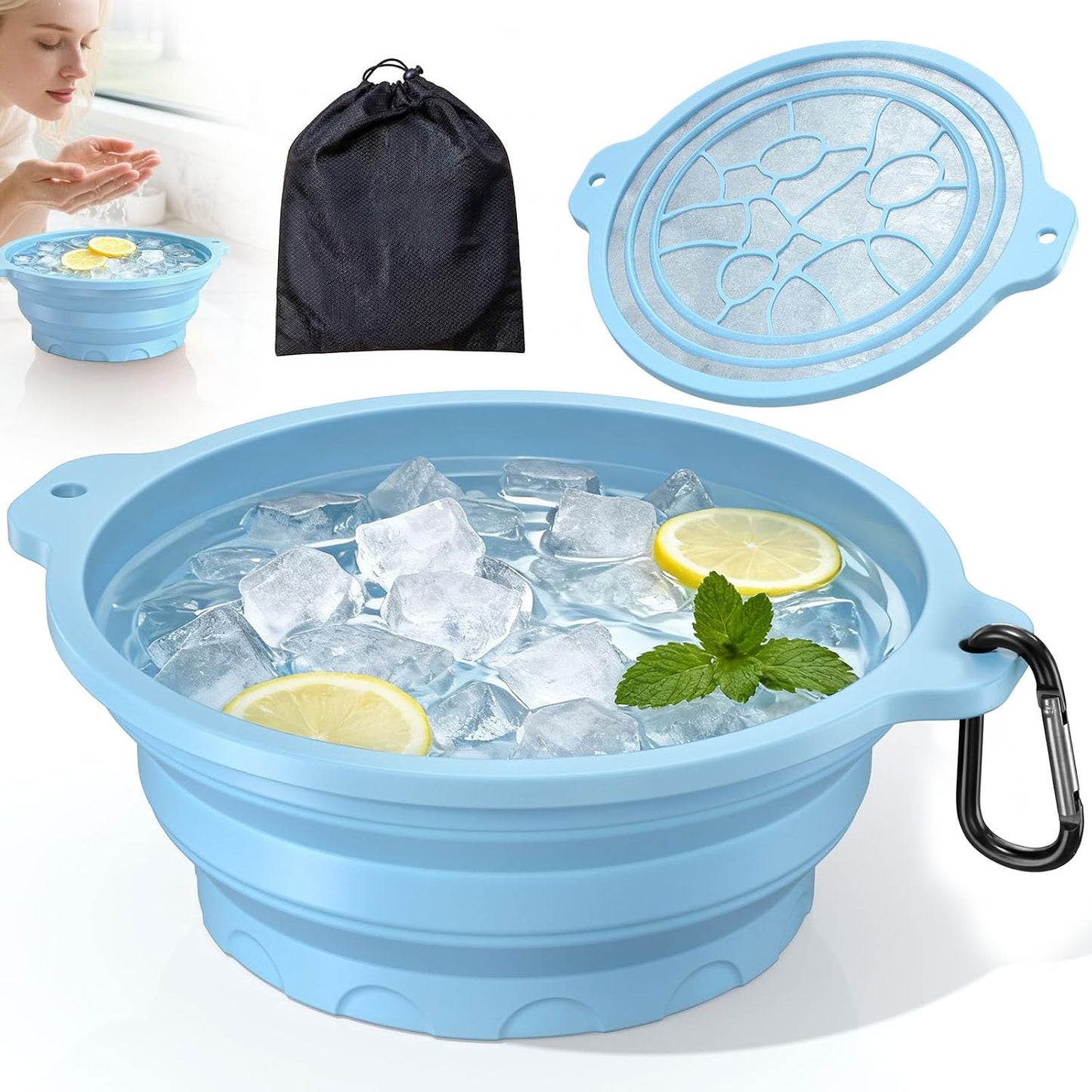 Collapsible Face Ice Bath Bowl with Built-In Ice Tray