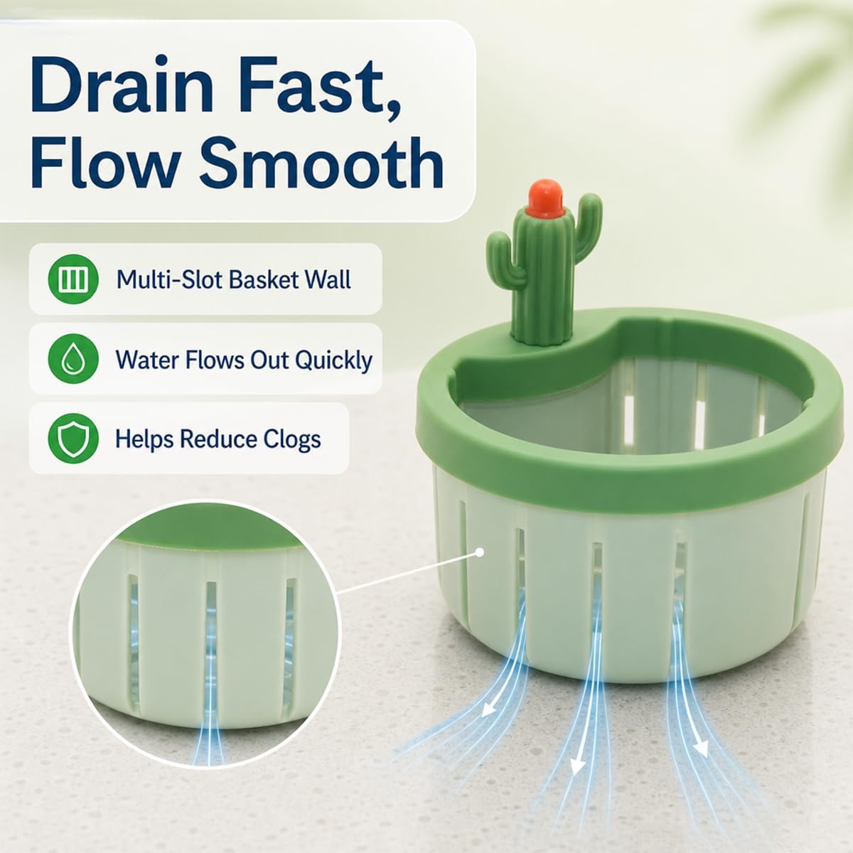 🌵2026 Cactus-Shaped Sink Filter Basket — Hands-Free, Anti-Clogging Drain Filter